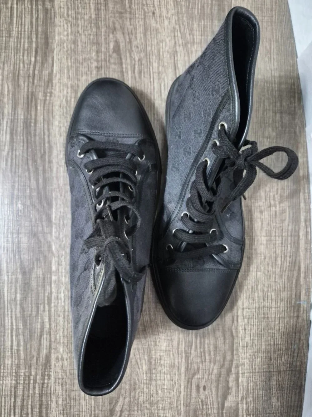 Gucci 8.5 High Lead Black Monogram Canvas Designer Lace Up City Classic Sneakers